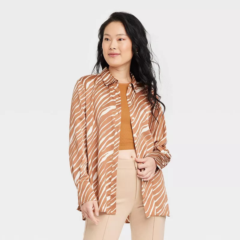 Women's Long Sleeve Oversized Satin Button-Down Shirt - A New Day™ | Target