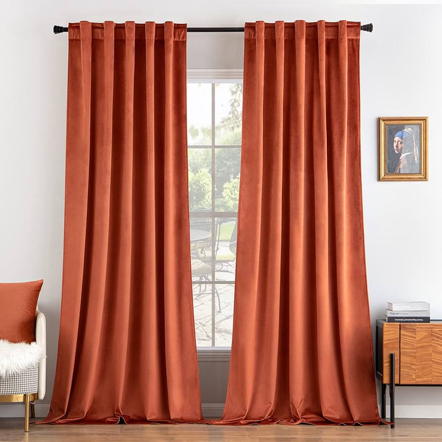 MIULEE Velvet Curtains 84 inches 2 Panels - Luxury Burnt Orange Blackout Curtains for Bedroom Liv... | Amazon (US)