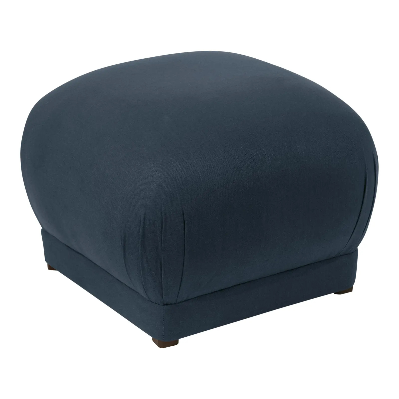Linen Navy Square Ottoman | Chairish