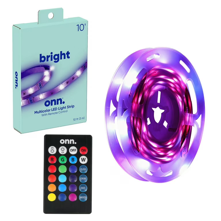 onn Multicolor LED Light Strip with Remote Control, 10' | Walmart (US)