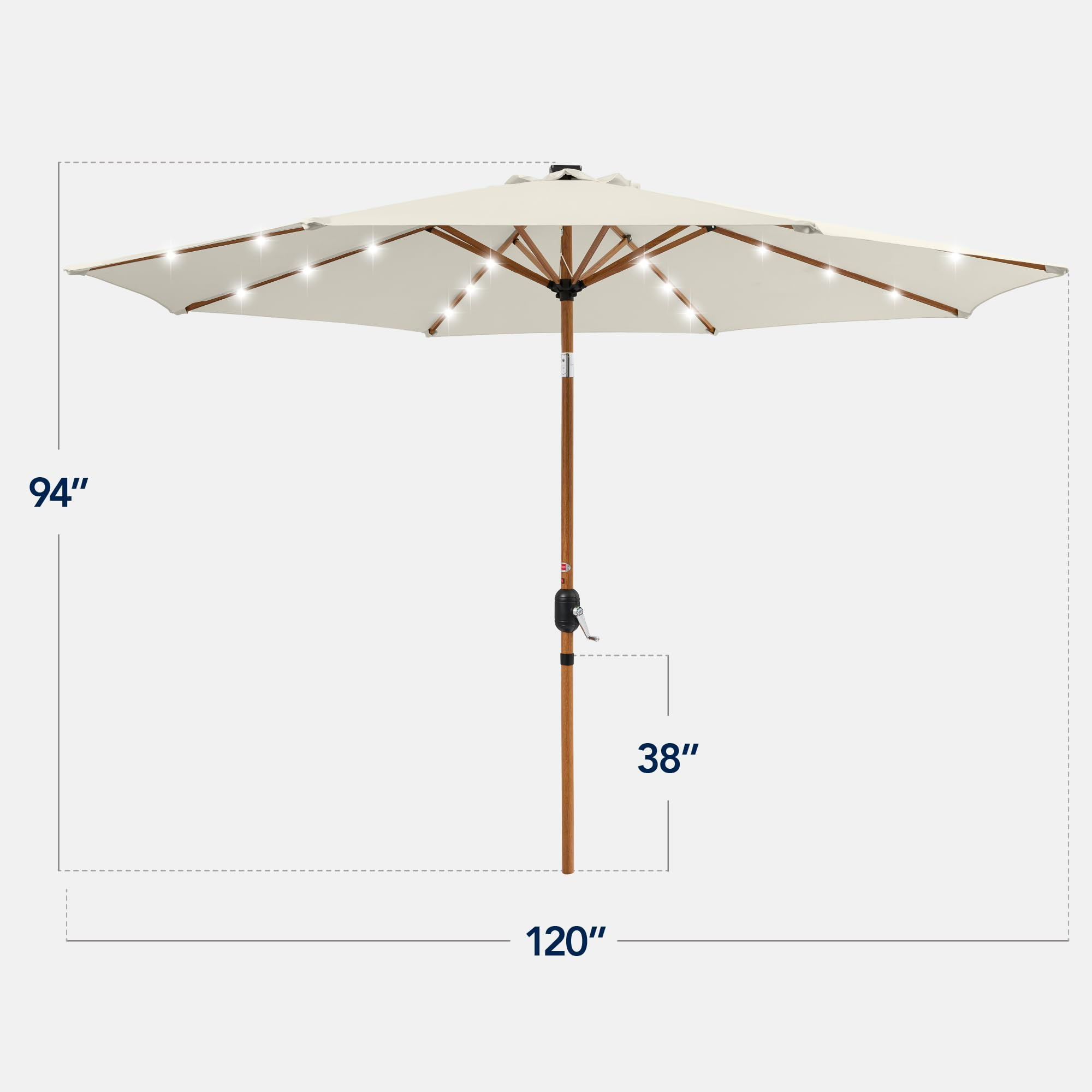 Best Choice Products 10ft Solar Market Patio Umbrella w/Woodgrain Pattern Pole, LED Lights, Tilt & Crank - Outdoor Sun Shade for Backyard Table, Deck, Poolside - Ivory | Amazon (US)