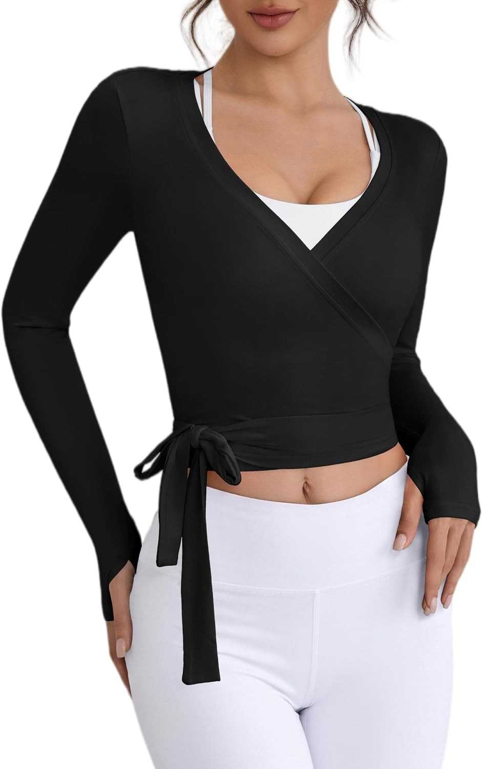 Bluetime Workout Tops for Women Long Sleeve Tie Wrap Top with Thumb Holes | Amazon (US)
