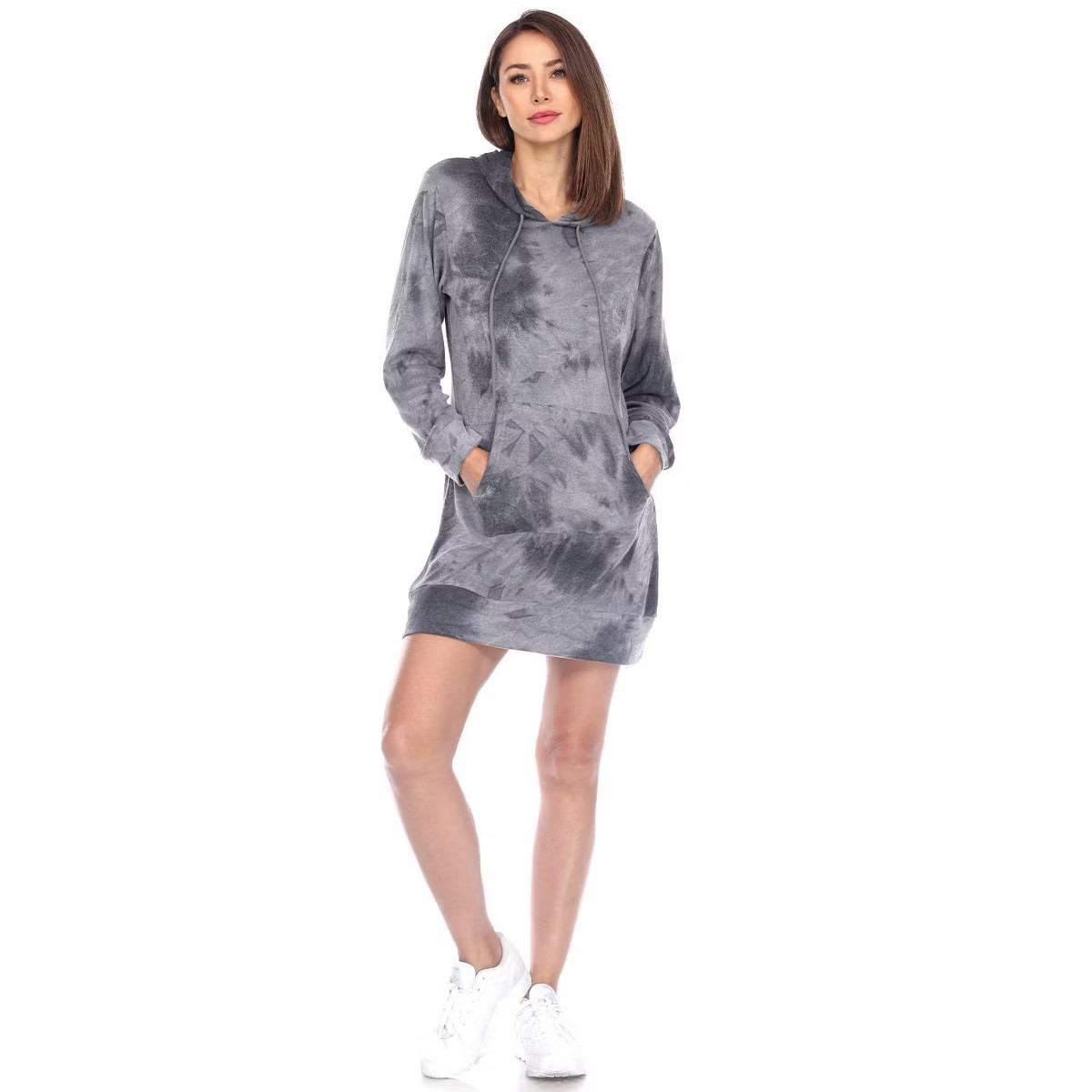 Women's Tie-Dye Hoodie Sweatshirt Dress Gray Small - White Mark | Target