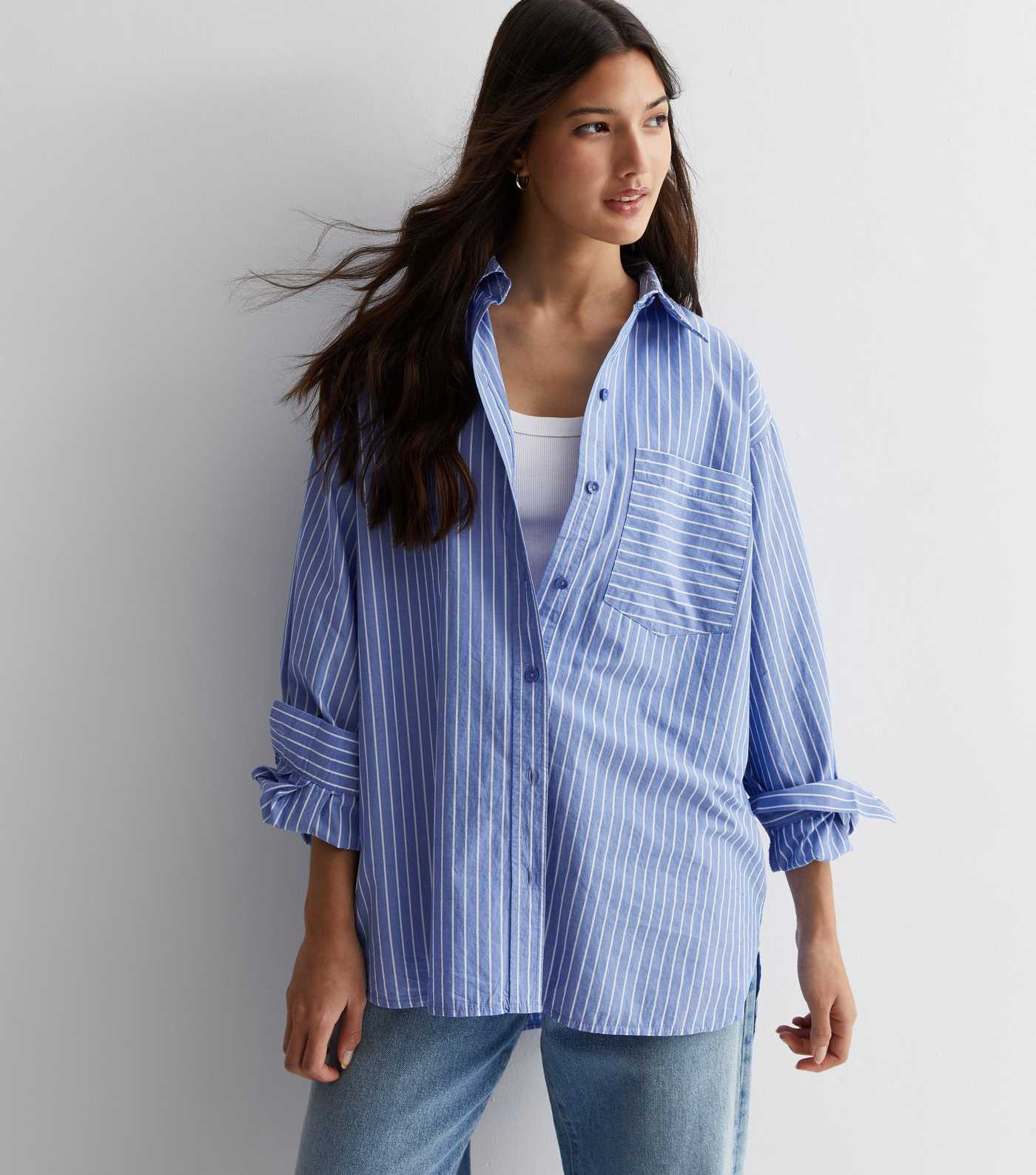 Blue Stripe Cotton Poplin Oversized Shirt | New Look | New Look (UK)