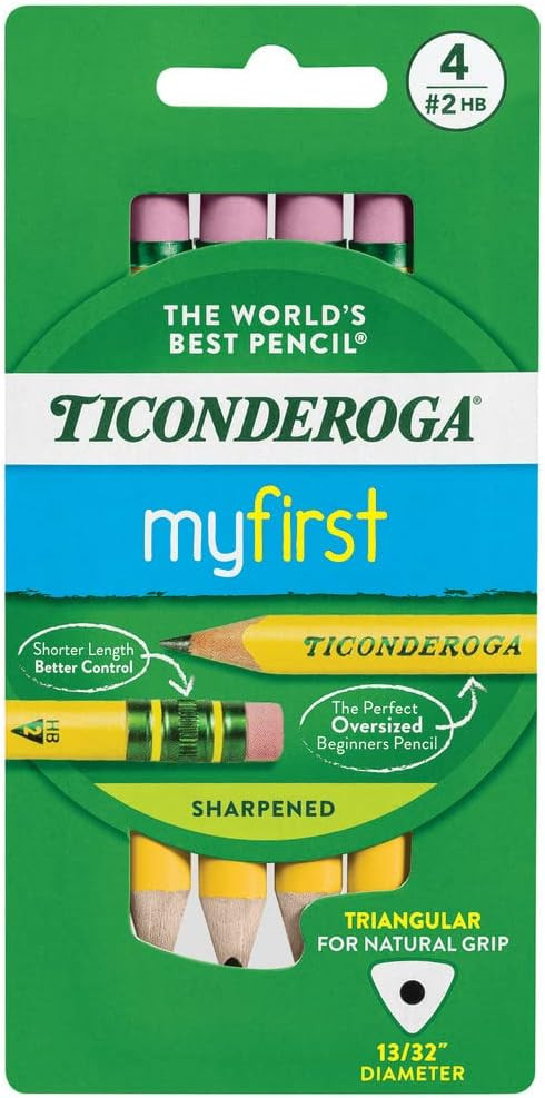 Ticonderoga My First Short Triangular Wood-Cased Pencils, #2 HB Soft, With Erasers, Yellow, 4 Cou... | Amazon (US)