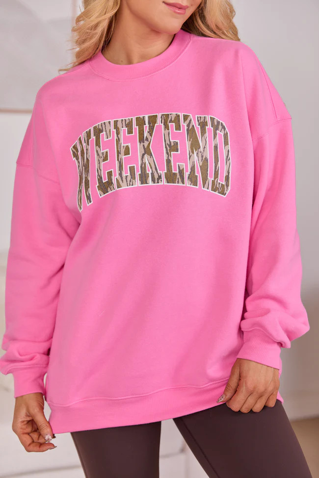 Weekend Camo Pink Graphic Sweatshirt SALE | Pink Lily