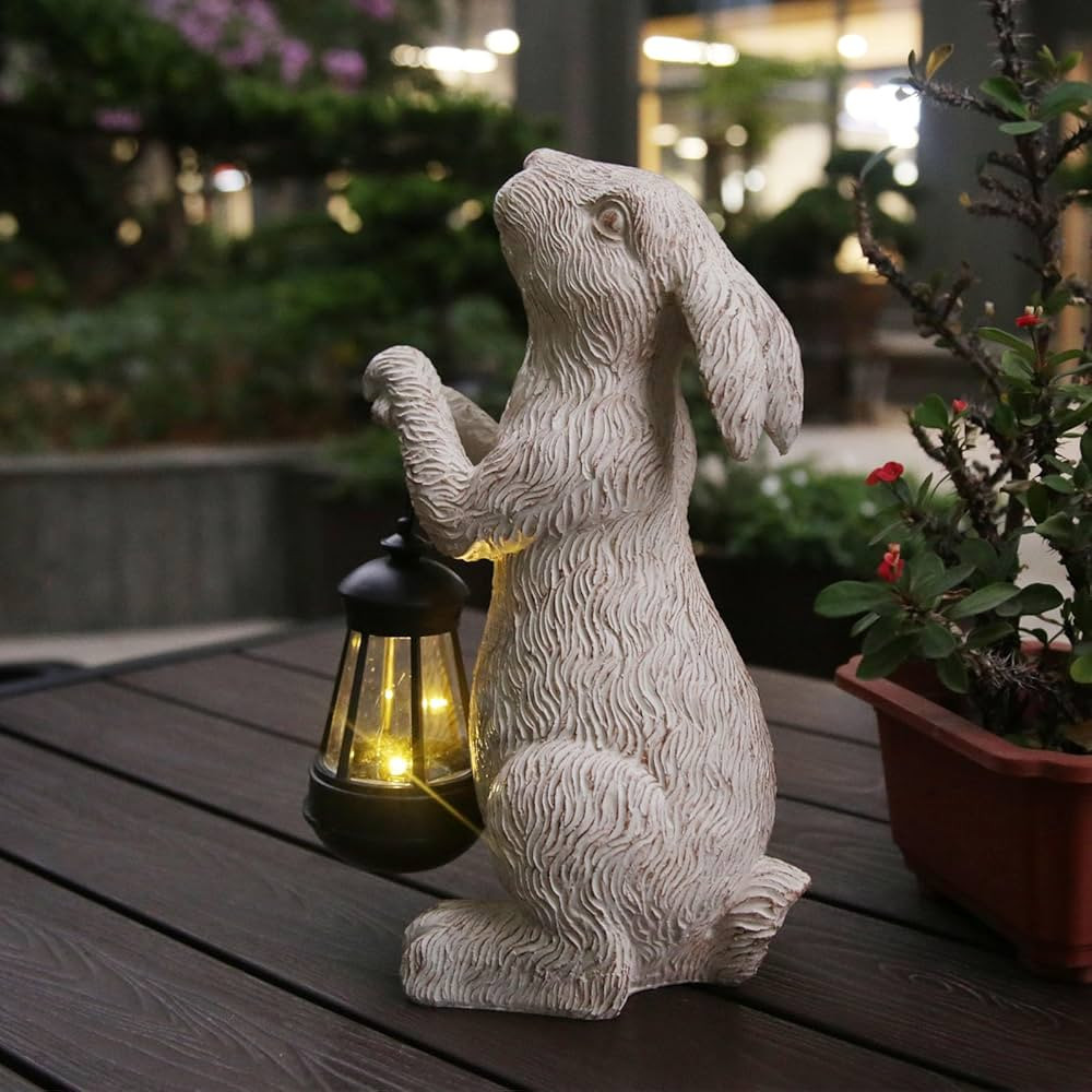 Garden Statues Rabbit with Solar Lights-Bunny Figurine Halloween Decorations Outdoor Rabbit Decor... | Amazon (US)