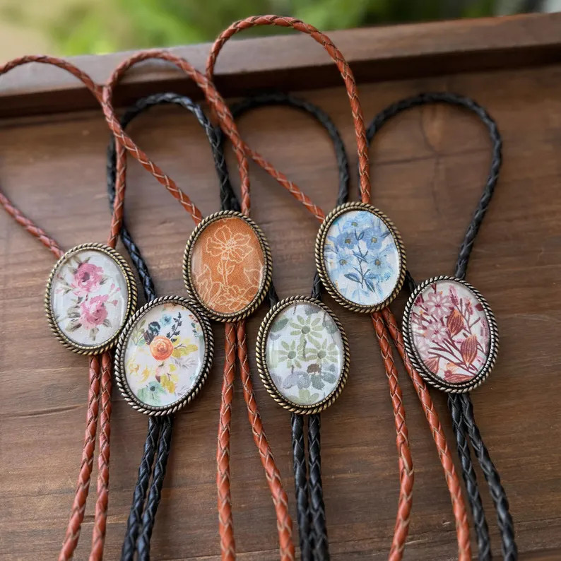 Floral Wedding Bolo Tie (Not AI) | 12 Fabric Options | Gift for Him |Dusty Blue, Rose, Burnt Oran... | Etsy (Global)