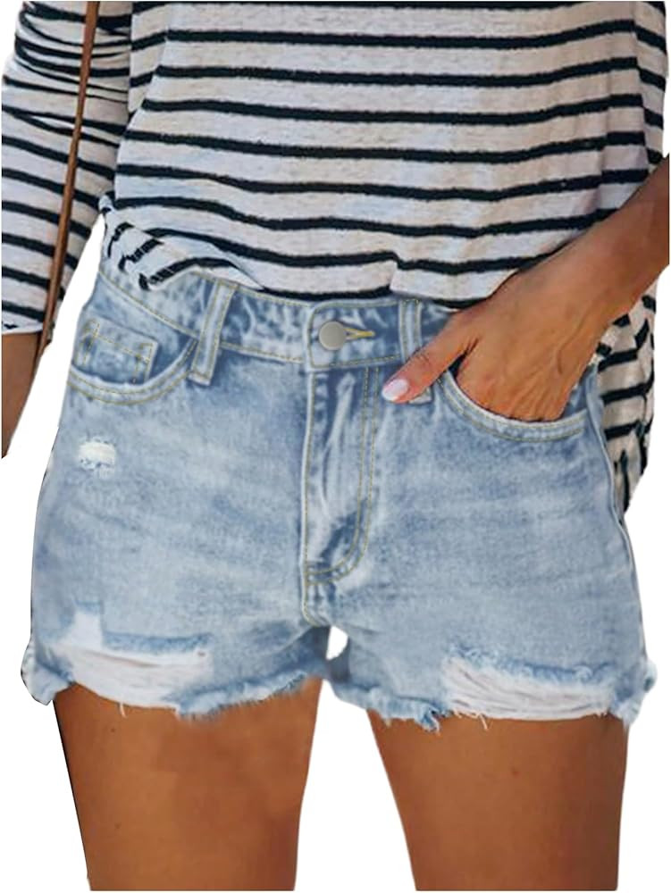 SOLY HUX Women's Ripped Jean Shorts Raw Hem High Waisted Straight Leg Denim Shorts Streetwear | Amazon (US)