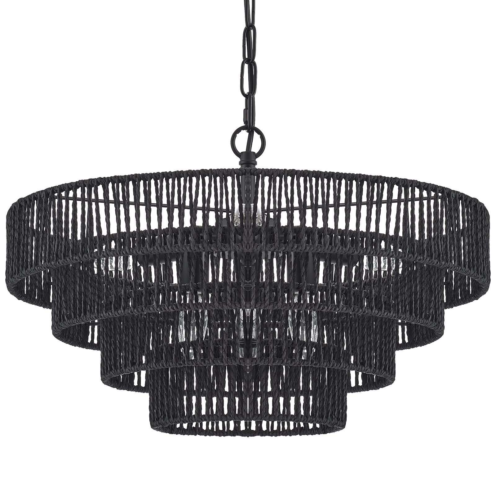 20” Hand-Woven Rattan Chandelier 6-Lights Transitional Minimalist 4 Round Boho Large Pendant Li... | Amazon (US)