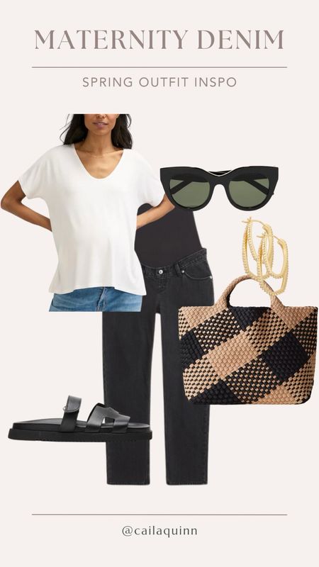 Maternity Denim Spring Outfit Inspo! Obsessed with this tote! I need it in all colors! I also just got these sandals and I’m in love- everyone needs!

#LTKbaby #LTKbump #LTKstyletip