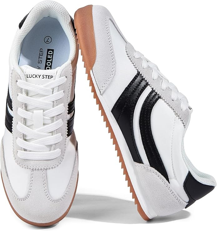 LUCKY STEP Women's Fashion Sneakers Thin Sole Lace up Tennis Shoes Lightweight Walking Running Gy... | Amazon (US)