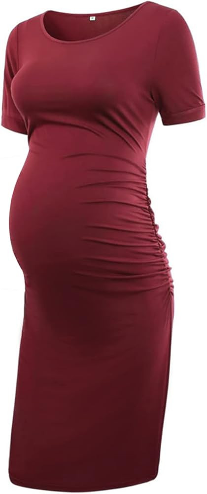 Liu & Qu Women's Maternity Bodycon Ruched Side Dress Casual Short & 3/4 Sleeve Dress for Daily We... | Amazon (US)