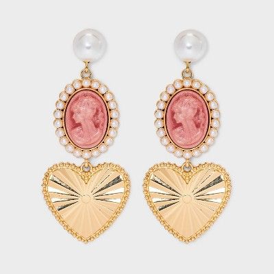 Linear Pearl Cameo Heart Drop Earrings - Wild Fable™ Gold | Target