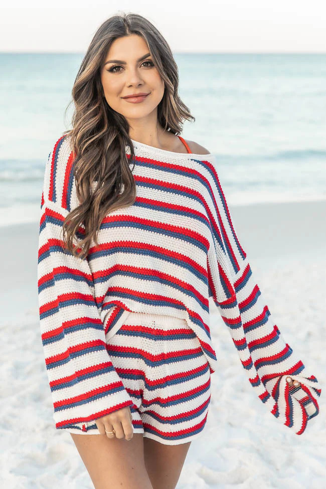 Travel Halfway Red/Navy Striped Sweater | Pink Lily
