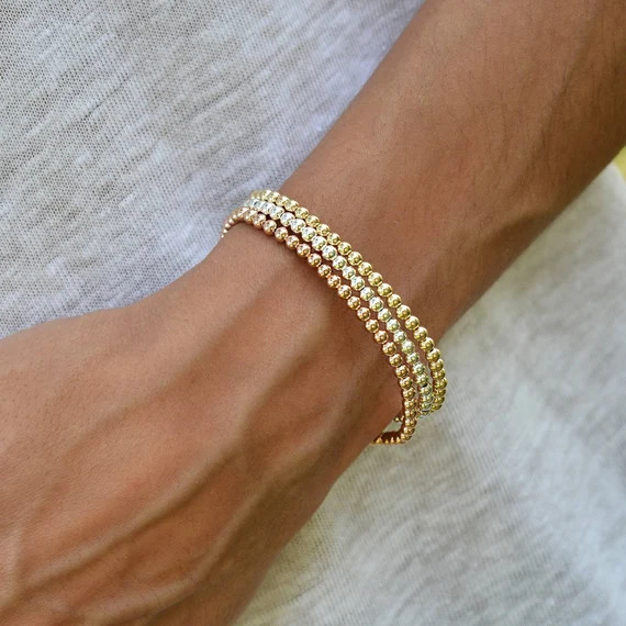 Gold Filled 3 Mm Beaded Layering Bracelet 14kt Gold Filled | Etsy | Etsy (US)