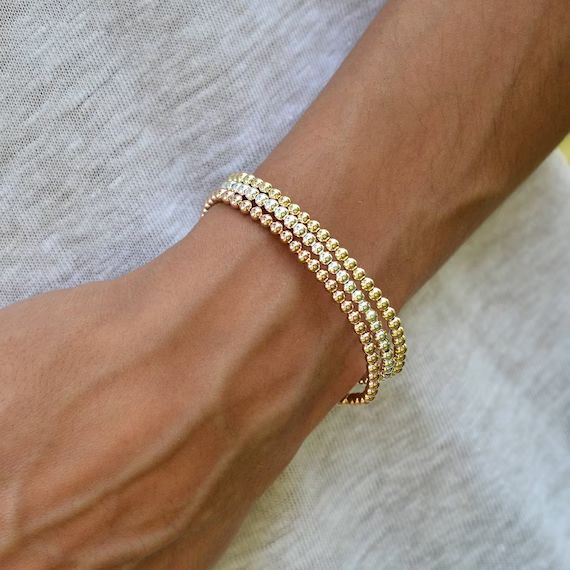 Gold Filled 3 mm Beaded Layering Bracelet 14kt Gold Filled Beads, Isabella Celini, Stacking Brace... | Etsy (US)