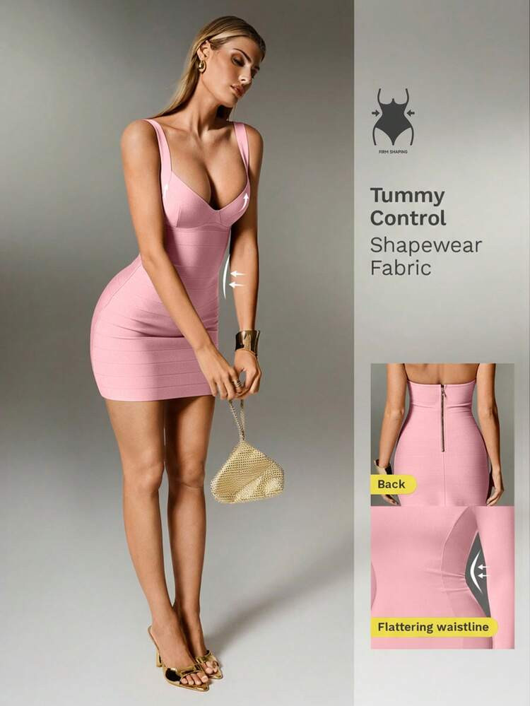 Nuvra Sexy Solid Color Knit Spaghetti Strap Sleeveless Mini Dress, Bodycon Party Holiday Dress For Women | SHEIN