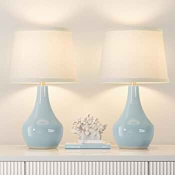 Seealle 19.4" Modern Ceramic Table Lamps for Night Stands - Bedside Lamps Set of 2 for Nightstand... | Amazon (US)