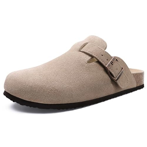 Women's Suede Clogs Soft Cork Footbed Leather Mules Comfort Potato Shoes with Arch Support | Amazon (US)