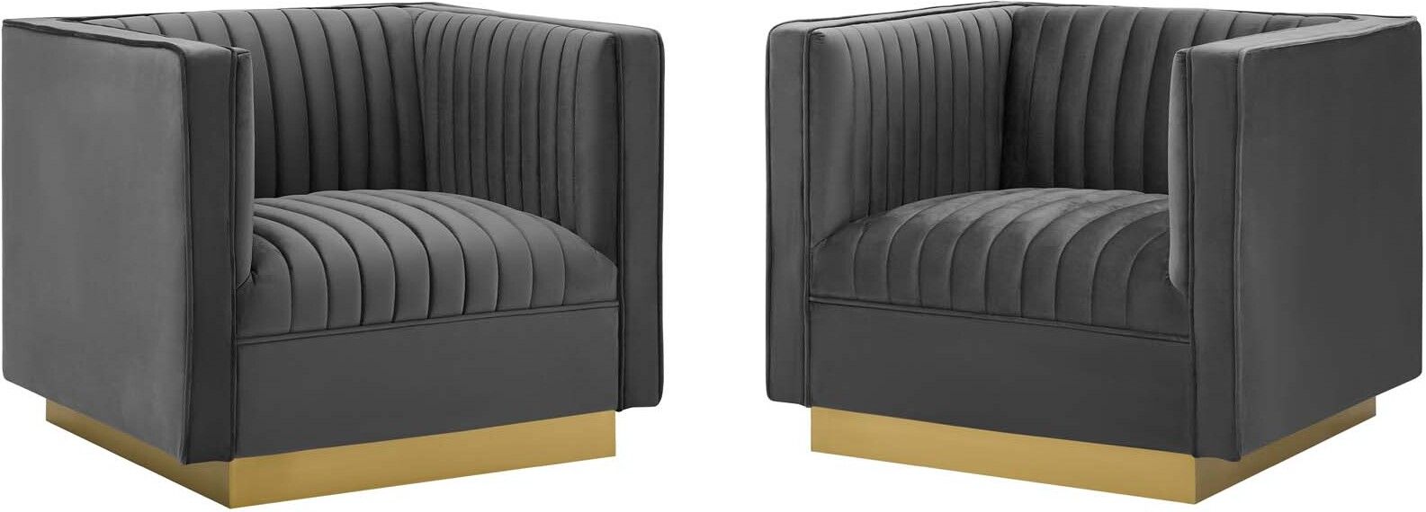 Sanguine Gray Vertical Channel Tufted Upholstered Performance Velvet Arm Chair Set of 2 EEI-4145-... | 1stopbedrooms