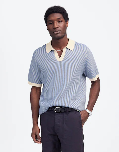 Tuck Stitch Johnny-Collar Sweater Polo | Madewell | Madewell