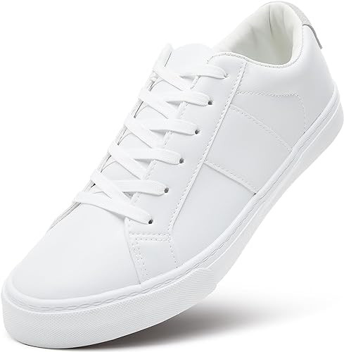 ZGR Men's Synthetic Leather White Sneakers,Low Top White Tennis Shoes,Lace up Casual Shoes | Amazon (US)