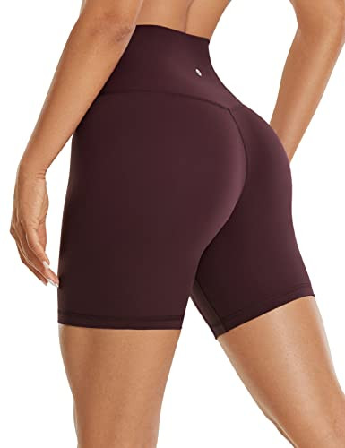 CRZ YOGA Women's Brushed Naked Feeling Biker Shorts 6'' - High Waist Matte Workout Gym Running Spandex Dark Russet X-Small | Amazon (US)