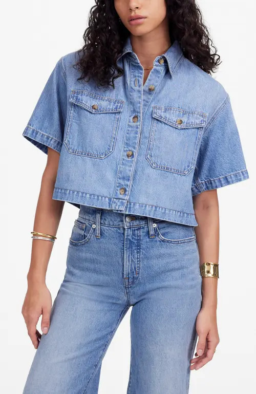 Madewell Boxy Crop Button-Up Shirt in Hallstead Wash at Nordstrom, Size X-Small | Nordstrom