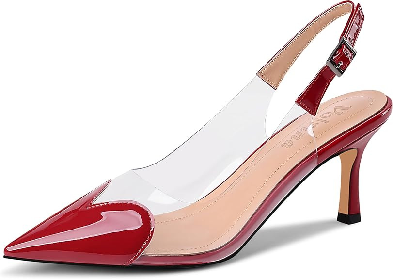 Women's Heart Clear Heeled sandals Pointed Toe Transparent Slingback Heels Buckle Strap Patent Le... | Amazon (US)