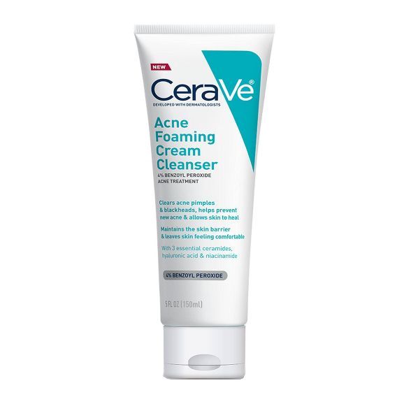 CeraVe Acne Foaming Cream Cleanser with Benzoyl Peroxide - 5 fl oz | Target