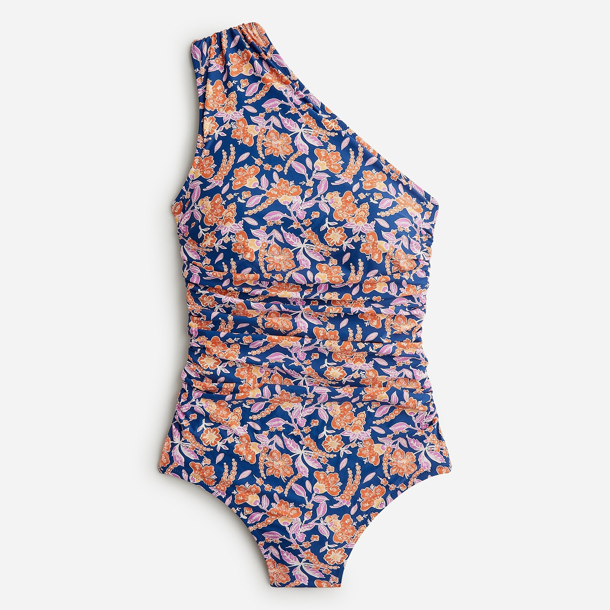 Ruched one-shoulder one-piece in painted block print | J. Crew US