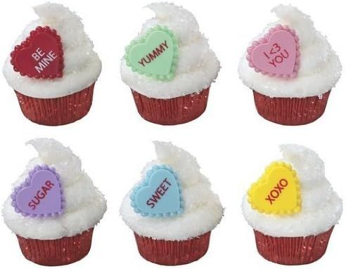 12 Plastic Conversation Heart Valentines Day Cupcake Rings Cake Toppers | Amazon (US)