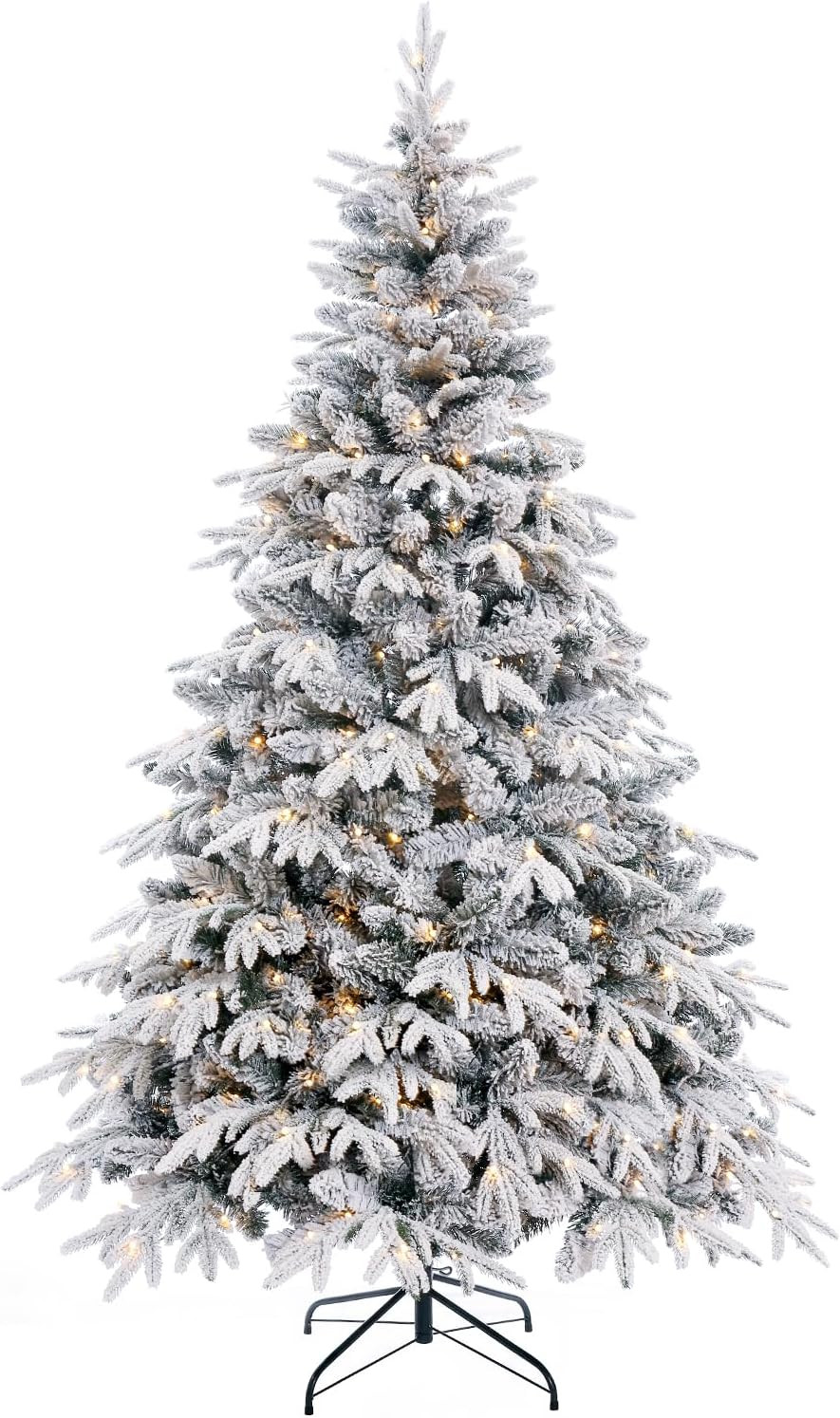 SINTEAN 7FT Prelit Christmas Tree, Hinged Flocked Christmas Tree w/ 320 LED Lights & 873 PE, PVC ... | Amazon (US)