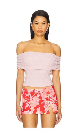 Off Shoulder Textured Knit Top in Pink | Revolve Clothing (Global)