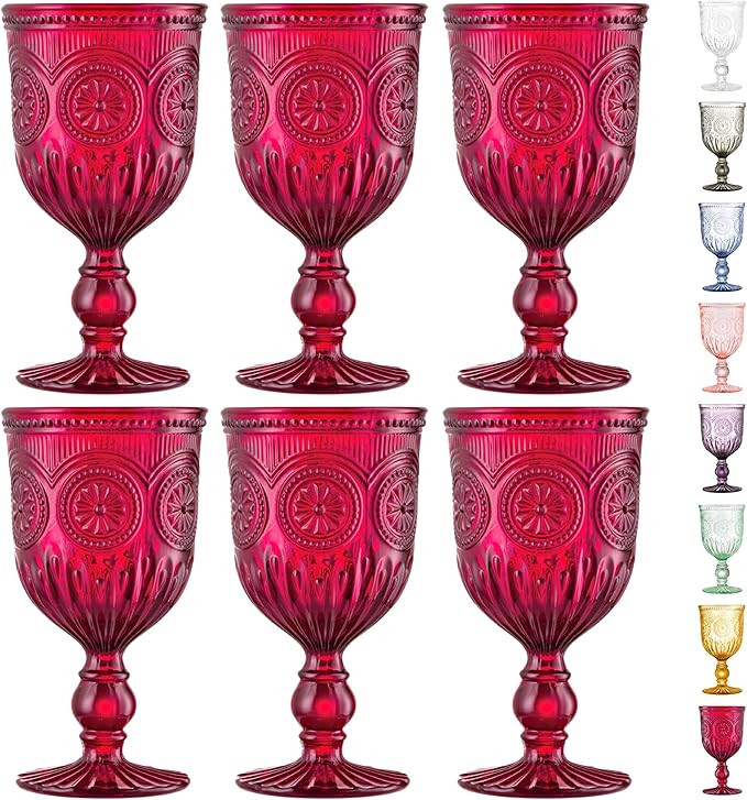 Yungala Red Goblets, Set of 6 Hand Crafted Red Colored Wine Glasses for lovers of red glassware, ... | Amazon (US)