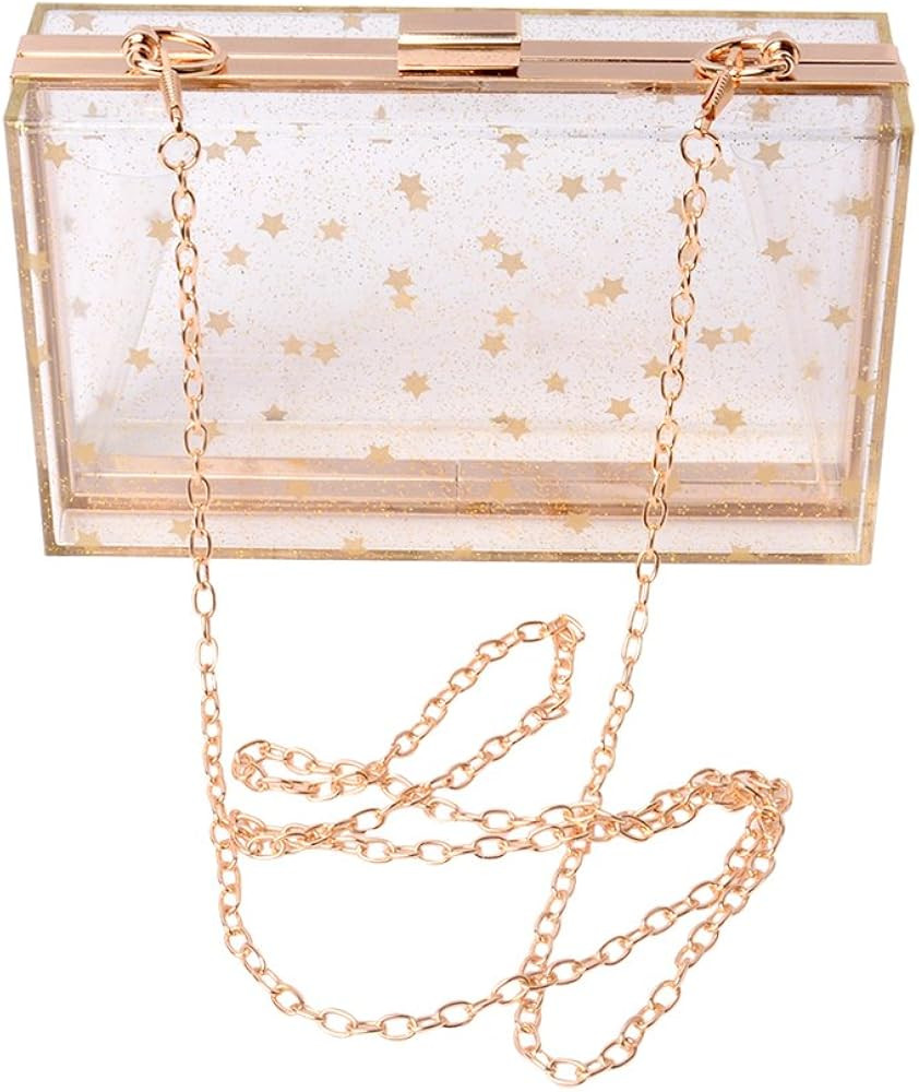 Women Acrylic Transparent Gold star Evening Bags Purses Clutch Vintage Banquet Handbag | Amazon (US)