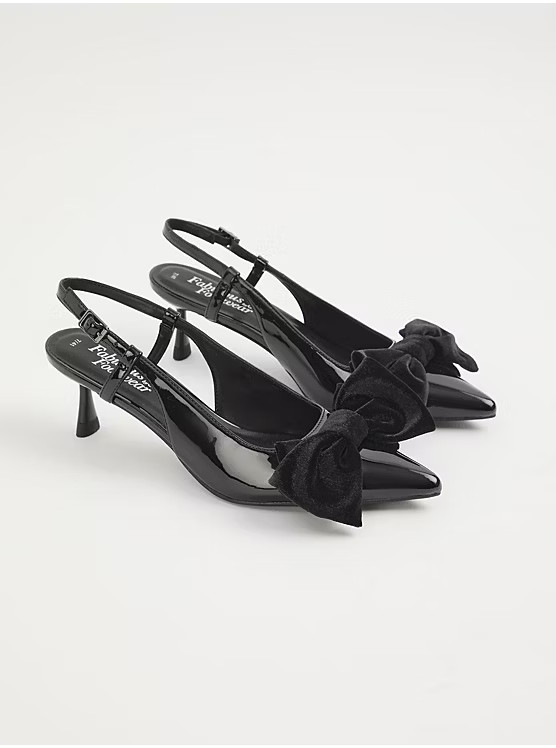 Black Patent Bow Front Sling Back Pointed Toe Heels | George at ASDA