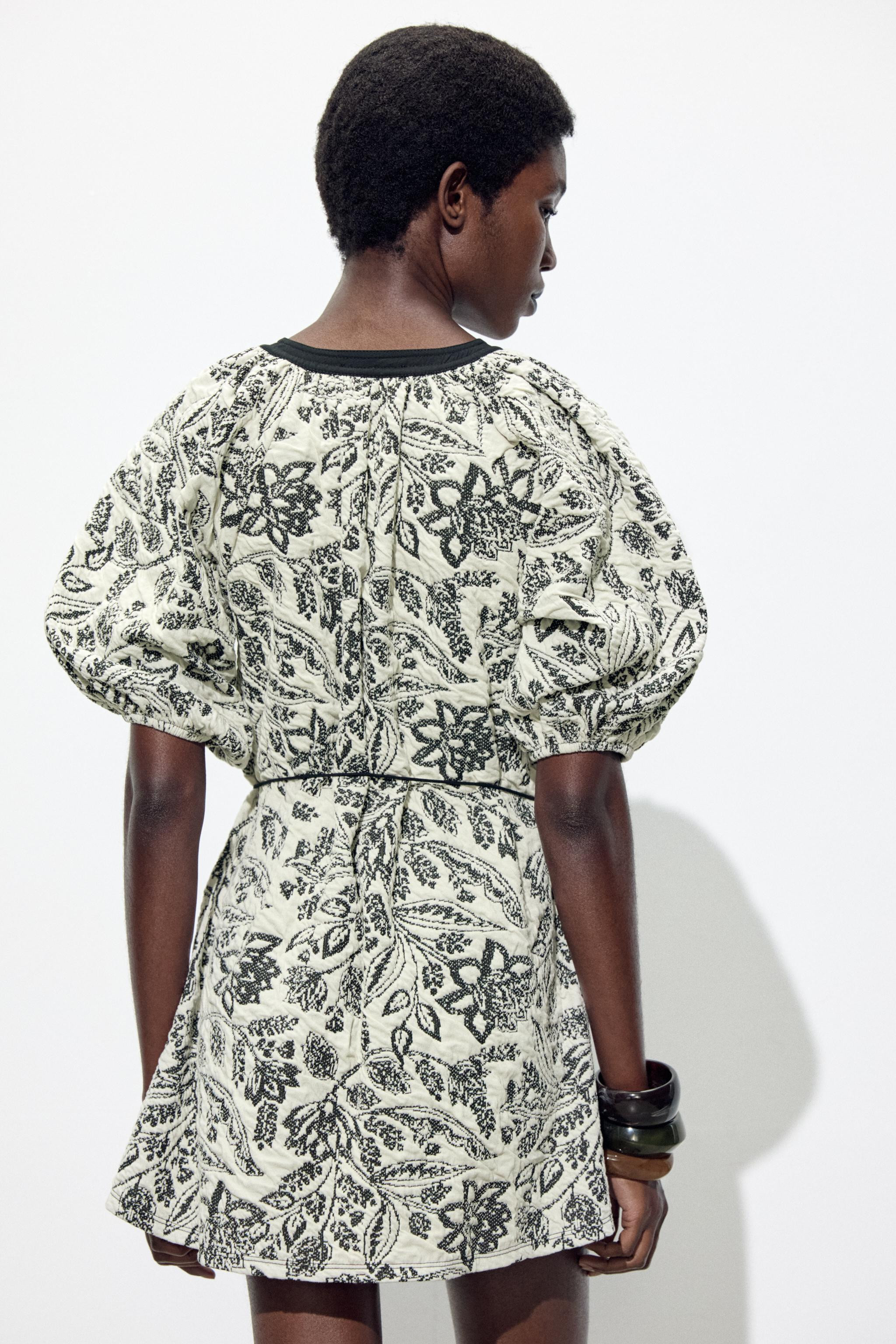 BELTED JACQUARD DRESS Ecru / Black Ecru | Zara US