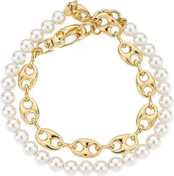 Imitation Pearl & Mariner Link Wrap Bracelet | Nordstrom