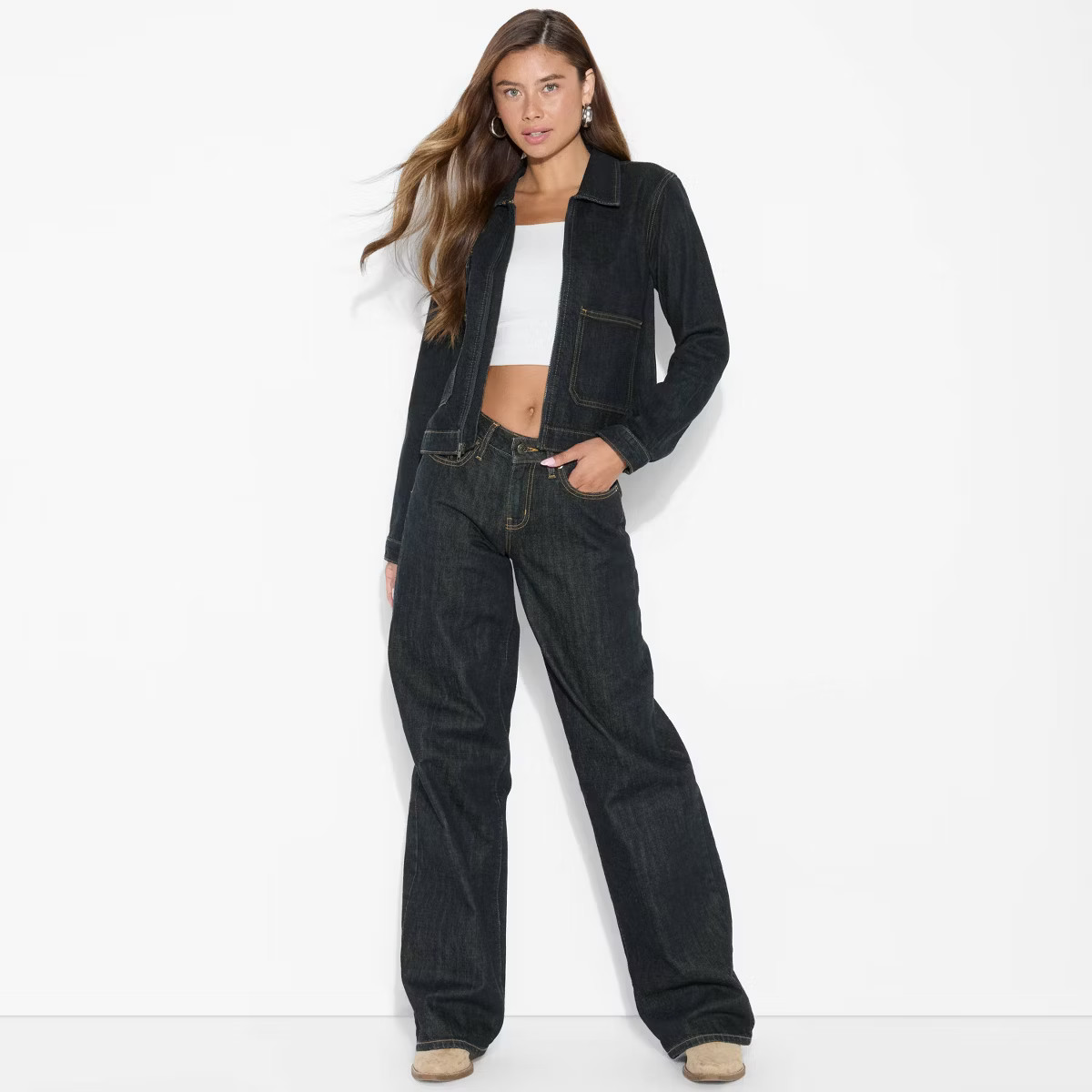 Women's Denim Utility Jacket - Wild Fable™ Dark Blue M | Target