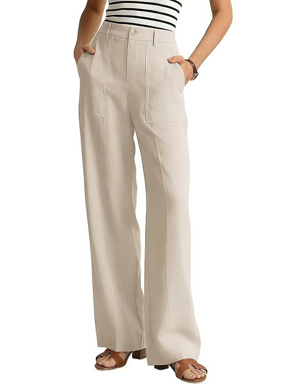 GRACE KARIN Linen Pants for Women,Work Dressy Trousers with Pockets,High Waist Wide Leg Summer Co... | Amazon (US)