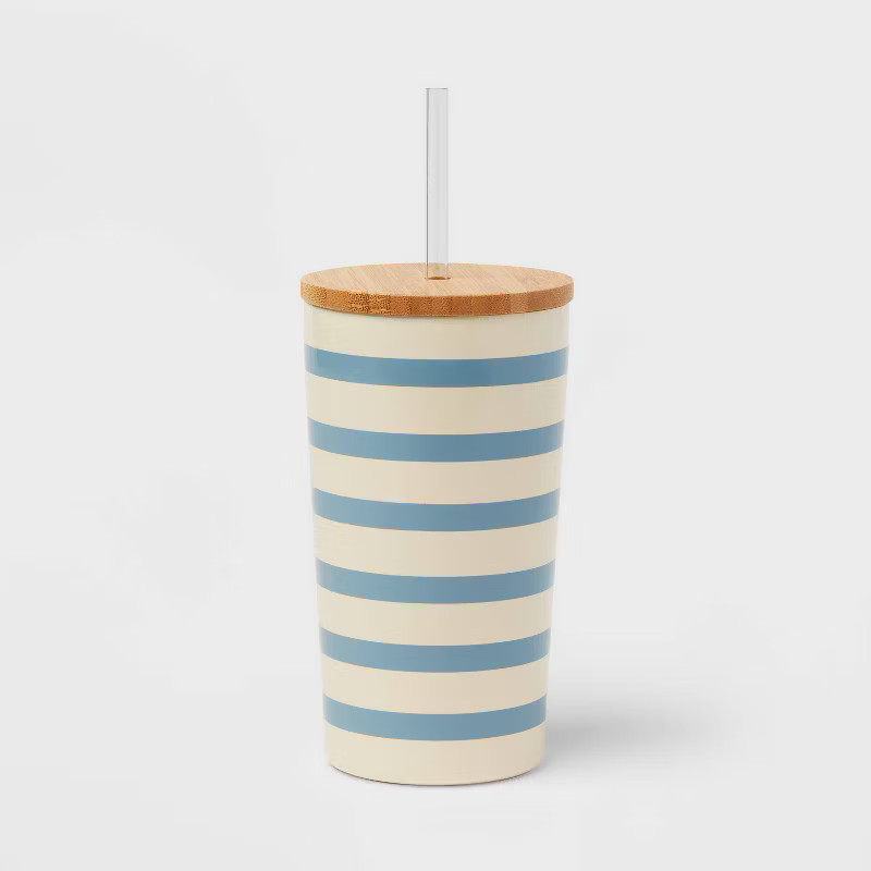 17.5oz Bamboo Straw Tumblers White/Blue Stripe - Threshold™ | Target
