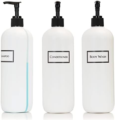 Refillable Body Wash Shampoo and Conditioner Pump Dispenser Bottles with View Stripe, 19 oz 3-Pack S | Amazon (US)