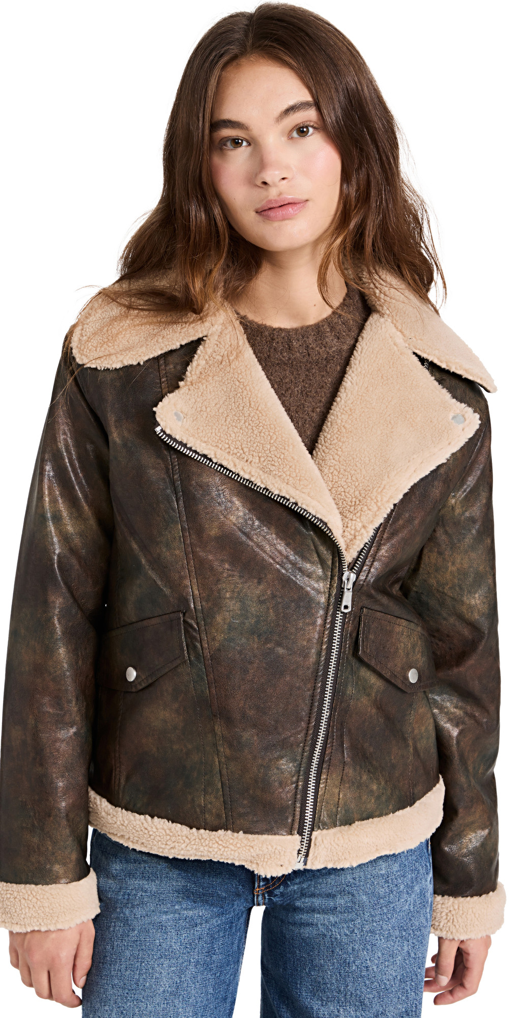 Vintage Wash Faux Shearling Biker Jacket | Shopbop
