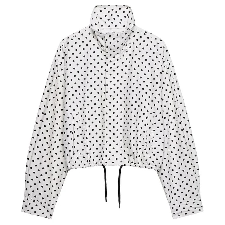 Womens Polka Dot Cropped Jacket Lightweight Zip Up Coat Stand Collar Fall Outfits Spring Jackets | Walmart (US)