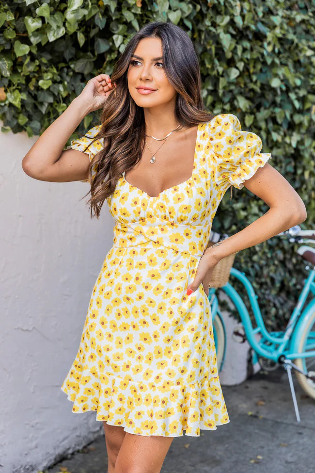 Timeless Idea Yellow Daisy Print Open Back Dress FINAL SALE | Pink Lily