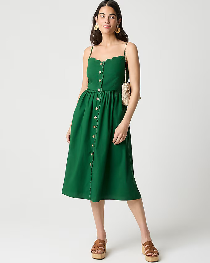 Scallop-hem button-front midi dress | J.Crew Factory