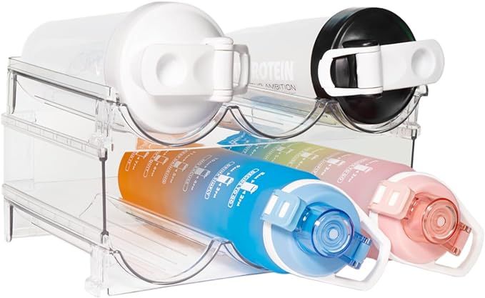 Stackable Water Bottle Organizer - 2 Pack Clear Plastic Holders for Cabinets, Countertops, Pantri... | Amazon (US)