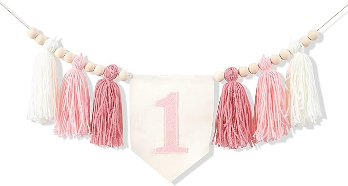 1st Birthday High Chair Banner,Pink Tassel Theme Banner For Girl,1st Birthday Photo Backdrop,Wall... | Amazon (US)